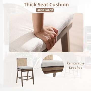 HEAH-YO Modern Counter Stools Set of 4, 27.25 Inches Counter Height Bar Stools with Woven Backrests and Wood Legs, Upholstered Linen Woven Bar Stools for Kitchen Island, Beige