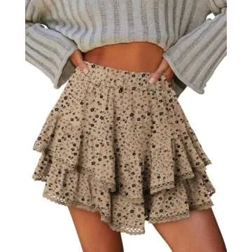 Onlypuff Flowy Shorts for Women Ruffle Skorts Teen Girls Mini Skirt High Waisted Running Tennis Skor...