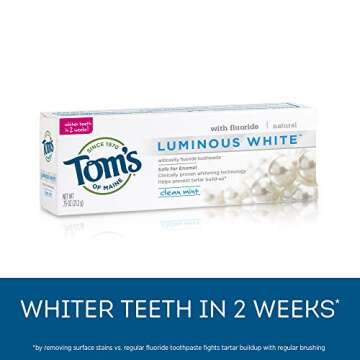 Tom's of Maine Natural Luminous White Toothpaste, Travel Size, Clean Mint, 0.75 Oz. 12-Pack (Packaging May Vary)