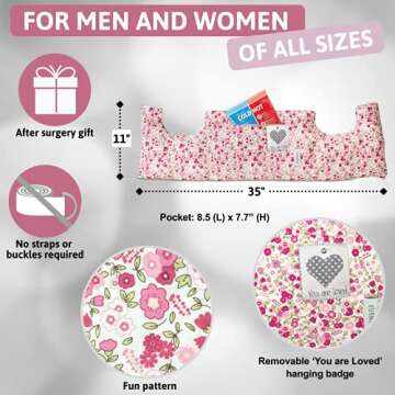 Post Mastectomy Pillow After Breast Cancer Surgery Recovery, C-Section Recovery or Breast Reduction, Tummy Tuck Post Surgery Supplies, Seat Belt Pillow, Chemo Breast Cancer Gifts for Women,Pink Flower