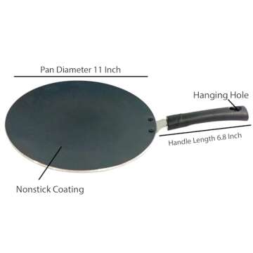 Non-Stick Chapati Concave Tawa Pan with Wooden Spatula & ScrubberConcave Griddle Tava Aluminum Black Chapati Tawa Roti Cookware Tava Pizza Crepe Pan