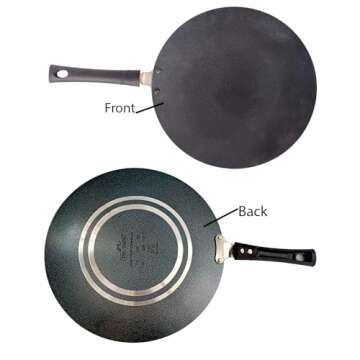 Non-Stick Chapati Concave Tawa Pan with Wooden Spatula & ScrubberConcave Griddle Tava Aluminum Black Chapati Tawa Roti Cookware Tava Pizza Crepe Pan