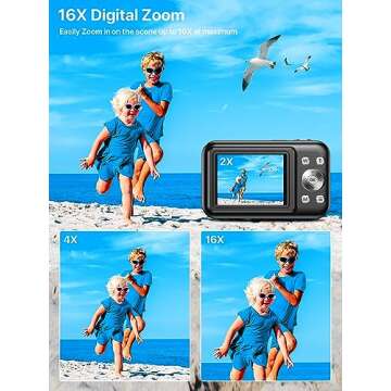 1080P Digital Camera for Kids and Teens - 32GB SD Card, 16X Zoom, Compact and Portable Point-and-Shoot Camera - Black