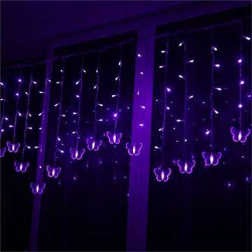 Lainin String Light 13FT 96LED USB Powered Curtain Light 16 Butterflies Strings 8 Mode Fairy Light Strip for Party Indoor Outdoor Room Garden Wall Wedding Christmas Xmas Decorations (Purple)