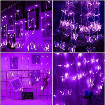 Lainin String Light 13FT 96LED USB Powered Curtain Light 16 Butterflies Strings 8 Mode Fairy Light Strip for Party Indoor Outdoor Room Garden Wall Wedding Christmas Xmas Decorations (Purple)