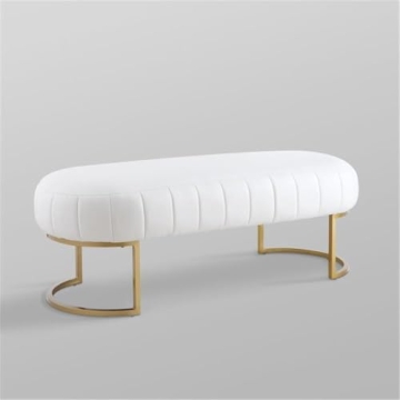 Posh Living Orpheus Modern Faux Leather Bench White Gold
