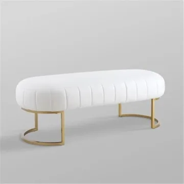 Posh Living Orpheus Modern Faux Leather Bench White Gold
