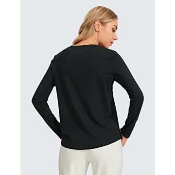 CRZ YOGA Pima Cotton Workout Long Sleeve Shirts for Women Athletic Crewneck Yoga Casual Tops Plain T...