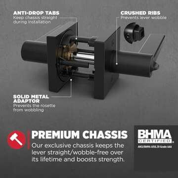 Kwikset Halifax Entry Door Handle with Lock and Key, Secure Keyed Reversible Lever Exterior, For Front Entrance and Bedrooms, Matte Black, Pick Resistant Smartkey Rekey Security and Microban