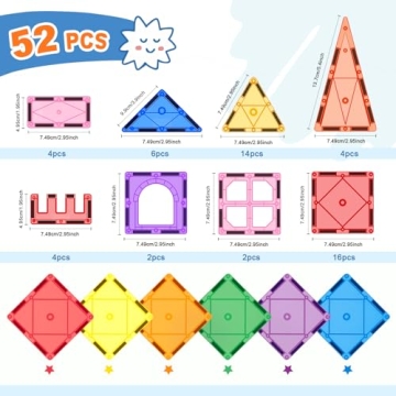 52PCS Magnetic Tiles for STEM Learning Fun and Play