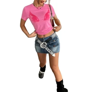 Floerns Women's Graphic Tee – Chic Summer Crop Top in Pink