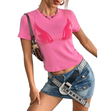 Floerns Women's Graphic Tee – Chic Summer Crop Top in Pink