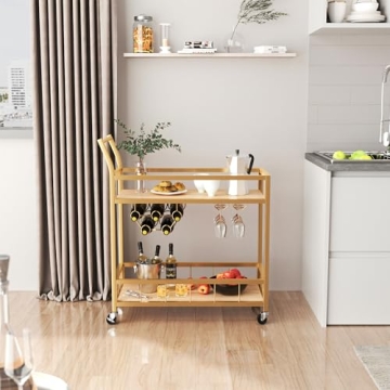 Furmax Gold Mobile Bar Cart with Wine Rack for Home