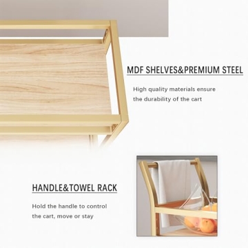 Furmax Gold Mobile Bar Cart with Wine Rack for Home