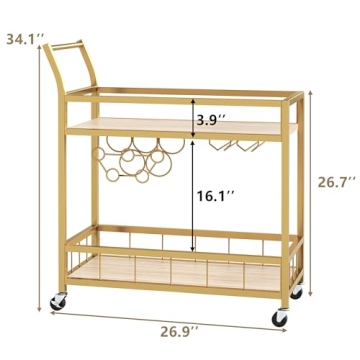 Furmax Gold Mobile Bar Cart with Wine Rack for Home