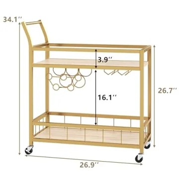 Furmax Gold Mobile Bar Cart with Wine Rack for Home