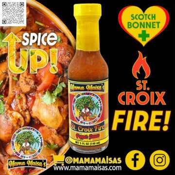 Mama Maisa’s - St. Croix Fire Scotch Bonnet Pepper Sauce, 5 fl oz - All Natural Scotch Bonnet, Caribbean Pepper Mash, Mustard, Curry, Sweet Heat, Low Sodium, No Sugar, Vegan, No Water, non-GMO, Gluten Free, Award Winning, Hot Ones Caribbean 2025