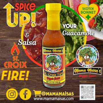 Mama Maisa’s - St. Croix Fire Scotch Bonnet Pepper Sauce, 5 fl oz - All Natural Scotch Bonnet, Caribbean Pepper Mash, Mustard, Curry, Sweet Heat, Low Sodium, No Sugar, Vegan, No Water, non-GMO, Gluten Free, Award Winning, Hot Ones Caribbean 2025