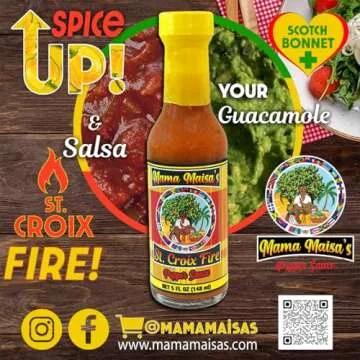 Mama Maisa’s - St. Croix Fire Scotch Bonnet Pepper Sauce, 5 fl oz - All Natural Scotch Bonnet, Caribbean Pepper Mash, Mustard, Curry, Sweet Heat, Low Sodium, No Sugar, Vegan, No Water, non-GMO, Gluten Free, Award Winning, Hot Ones Caribbean 2025