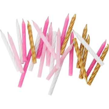 Vibrant Pink White & Gold Spiral Birthday Candles - (Pack of 24) - Premium Quality & Dazzling Assort...