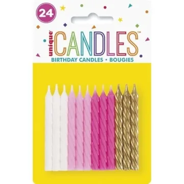 Vibrant Pink White Gold Spiral Birthday Candles for Any Celebration