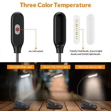 LEPOWER Clip-On Book Light: Portable Reading Lamp with USB and Battery Options for Bookworms