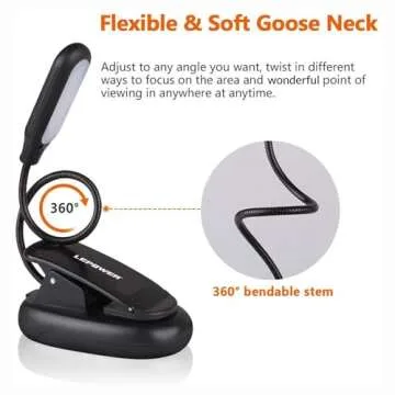LEPOWER Clip-On Book Light with 5 LEDs and 3 Colors