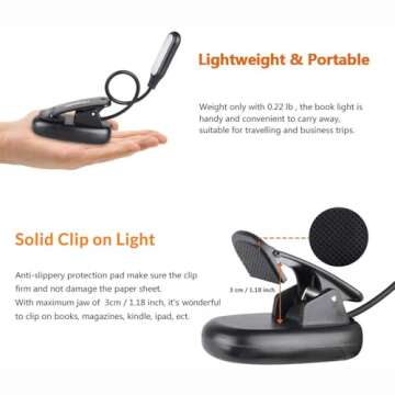 LEPOWER Clip on Book Light/Reading Light/Clip Light with 5 LED Eye Care, 3 Color Changeable, Portable Reading Lamp, Battery & USB Operated, Bed Light for Kids, Bookworms, Students(Black)