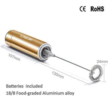 Milk Frother Handheld, Battery Operated Coffee Foamer Drink Mixer with 2 Stainless Steel Electric Wh...