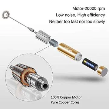 Milk Frother Handheld, Battery Operated Coffee Foamer Drink Mixer with 2 Stainless Steel Electric Whisks for Coffee, Latte, Cappuccino, Hot Chocolate, Protein， Batteries Included, Golden
