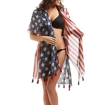 Women's Summer American Flag Beach Cover-Up Poncho Tunic Top Scarf Wrap