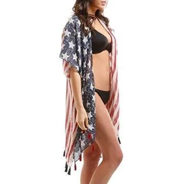Women's Summer American Flag Beach Cover-Up Tunic Wrap