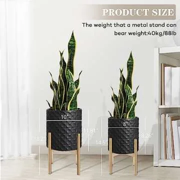 Oakrain Mid Century Planters for Indoor Plants, Set of 2, Modern Decorative Metal Planter Pots for Living Room, Office, Garden or Balcony, Black Planter with Stand, 8 inch & 10 inch