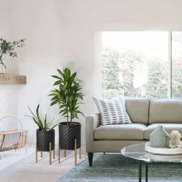 Oakrain Mid Century Planters for Indoor Plants, Set of 2, Modern Decorative Metal Planter Pots for Living Room, Office, Garden or Balcony, Black Planter with Stand, 8 inch & 10 inch