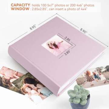1DOT2 Photo Album 4x6 with Memo 50 Pages 5x7 Photos Hold 100 or 4x6 Pictures Hold 200, Small Linen Cover Photo Book Albums with Writing for Family Wedding Baby (Pink)