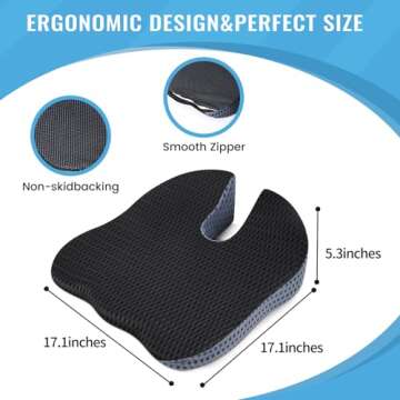 Car Wedge Seat Cushion Memory Foam Coccyx Orthopedic Seat Pillow for Office Chairs, Wheelchair, Kitchen Chairs, Recliner, Car Seats