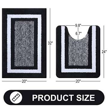 Colorxy Bathroom Rugs and Mats Sets, 2 Pcs Ultra Soft Microfiber Bath Mat, Non Slip Machine Washable and Water Absorbent Shower Carpet Mat for Bathroom, Tub and Shower, 20"x32"+17"x24", Black