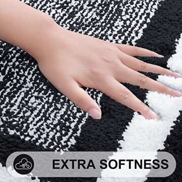 Colorxy Bathroom Rugs and Mats Sets, 2 Pcs Ultra Soft Microfiber Bath Mat, Non Slip Machine Washable and Water Absorbent Shower Carpet Mat for Bathroom, Tub and Shower, 20"x32"+17"x24", Black