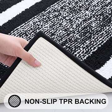 Colorxy Bathroom Rugs and Mats Sets, 2 Pcs Ultra Soft Microfiber Bath Mat, Non Slip Machine Washable and Water Absorbent Shower Carpet Mat for Bathroom, Tub and Shower, 20"x32"+17"x24", Black