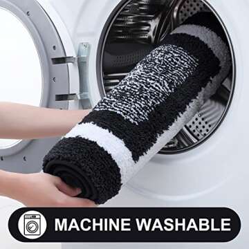 Colorxy Bathroom Rugs and Mats Sets, 2 Pcs Ultra Soft Microfiber Bath Mat, Non Slip Machine Washable and Water Absorbent Shower Carpet Mat for Bathroom, Tub and Shower, 20"x32"+17"x24", Black