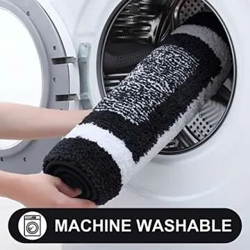 Colorxy Bathroom Rugs and Mats Sets, 2 Pcs Ultra Soft Microfiber Bath Mat, Non Slip Machine Washable and Water Absorbent Shower Carpet Mat for Bathroom, Tub and Shower, 20"x32"+17"x24", Black