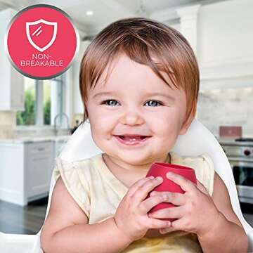 Silicone Baby Cup - Toddler Training Cup - Open Cup for Baby Led Weaning 2 Pack of No Spill Sippy Baby Cups - Soft & Gentle on Gums BPA Free Silicone Baby Cups (Pink)