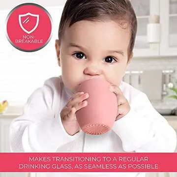 Silicone Baby Cup - Toddler Training Cup - Open Cup for Baby Led Weaning 2 Pack of No Spill Sippy Baby Cups - Soft & Gentle on Gums BPA Free Silicone Baby Cups (Pink)