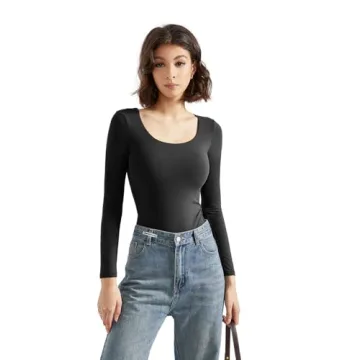 SUUKSESS Women's Round Neck Long Sleeve Thong Bodysuit