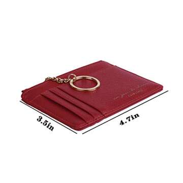 Prometheism Women Slim Leather Card Case Holder Small Wallet Cute Coin Purse Girl Mini Wallet with Keychain (Red)