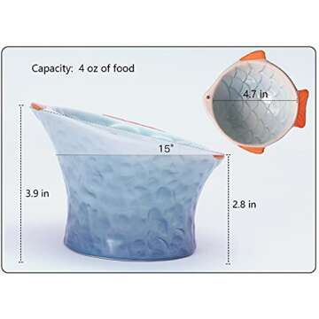 Raised Tilted Ceramic Cat Food Bowl - Cute Fish Shape Elevated Slanted Shallow Angled Cat Dish - Personalized Pet Feeder for Kitty Dry Wet Treats Feeding - Ergonomic Anti Vomiting Whisker Fatigue