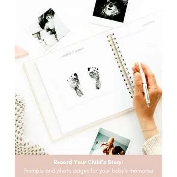 Lamare Baby First Year Book (White Linen Baby Memory Book, 112 Pages) - Baby's First Year Book Photo Album from Pregnancy to Childhood Memory Book - Baby Journal for Baby Book Keepsake Gift