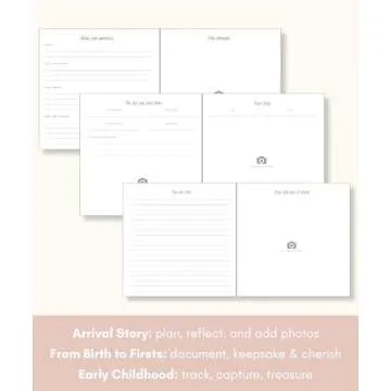 Lamare Baby First Year Book (White Linen Baby Memory Book, 112 Pages) - Baby's First Year Book Photo Album from Pregnancy to Childhood Memory Book - Baby Journal for Baby Book Keepsake Gift