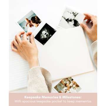 Lamare Baby First Year Book (White Linen Baby Memory Book, 112 Pages) - Baby's First Year Book Photo Album from Pregnancy to Childhood Memory Book - Baby Journal for Baby Book Keepsake Gift