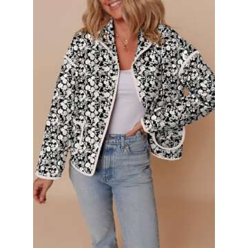 Dokotoo Puffer Jacket Womens Stylish Cute Floral Print Long Sleeve Button Up Winter Coats for Women ...